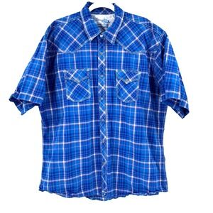 Wrangler 20x Competition Advanced Comfort Pearl Snap Shirt Men's XXL Blue Plaid